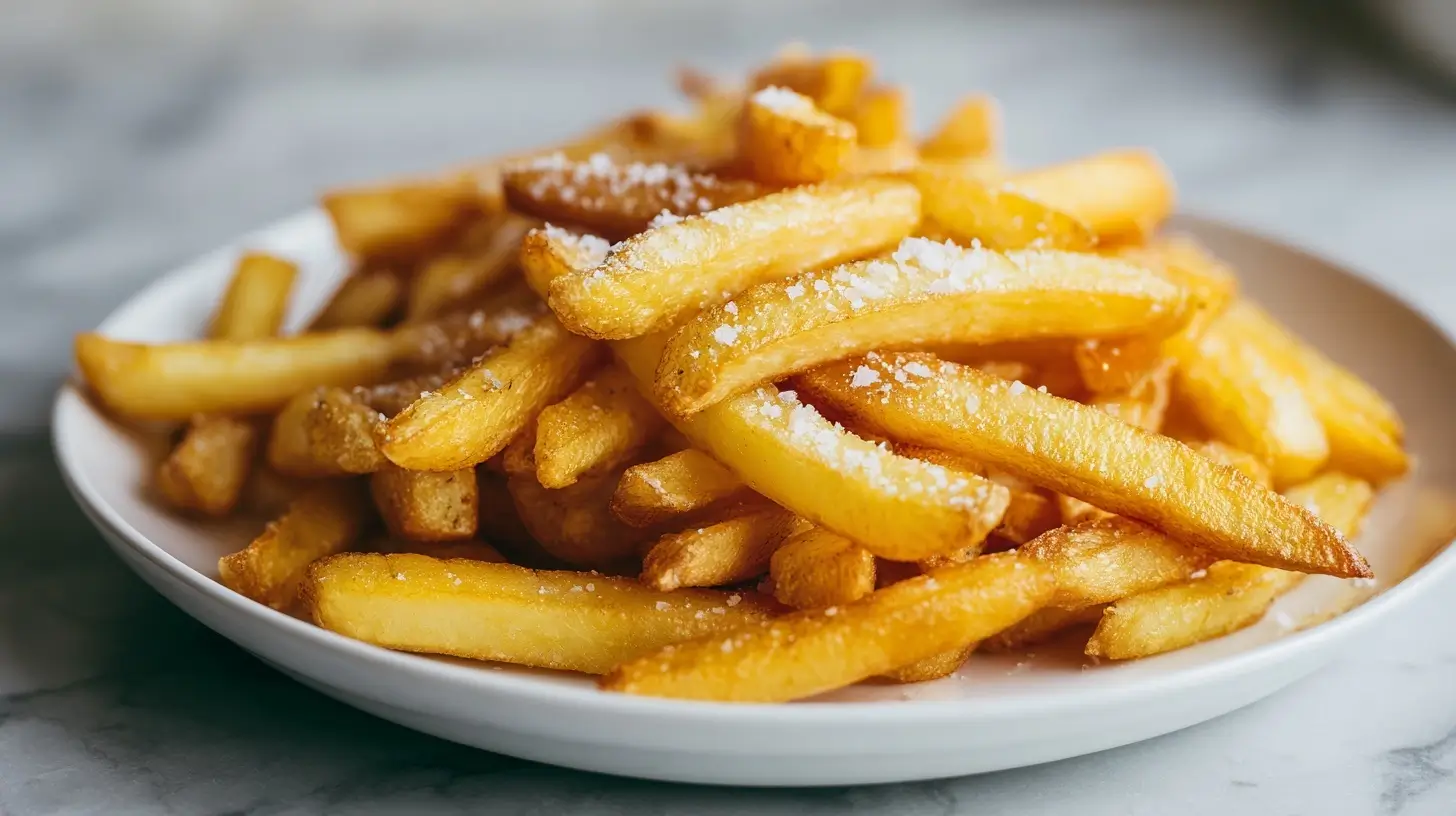 Deliciosas patatas fritas en freidora de aire, crujientes y perfectas.