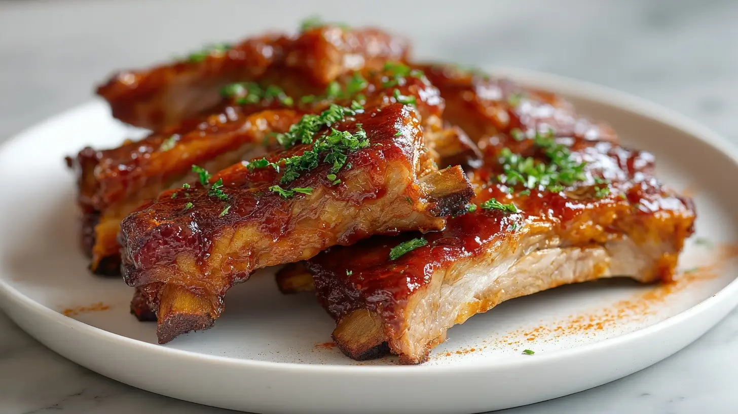 Deliciosas costillas en freidora de aire que caen de tierna