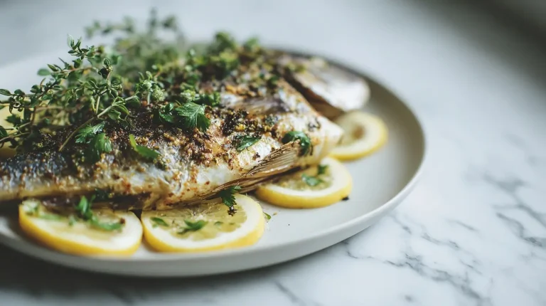 Deliciosa dorada cocinada en freidora de aire, perfecta para una comida saludable.