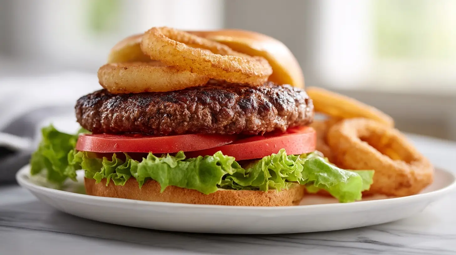 Deliciosa hamburguesa en freidora de aire lista para disfrutar