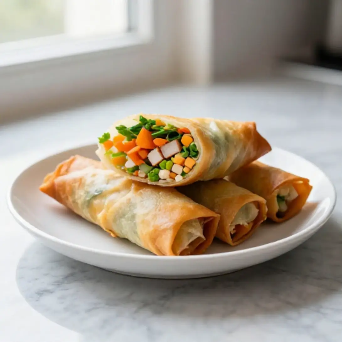 Cocina rollitos de primavera en freidora de aire para una opción más ligera.