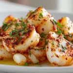 Deliciosa sepia en freidora de aire lista para degustar.