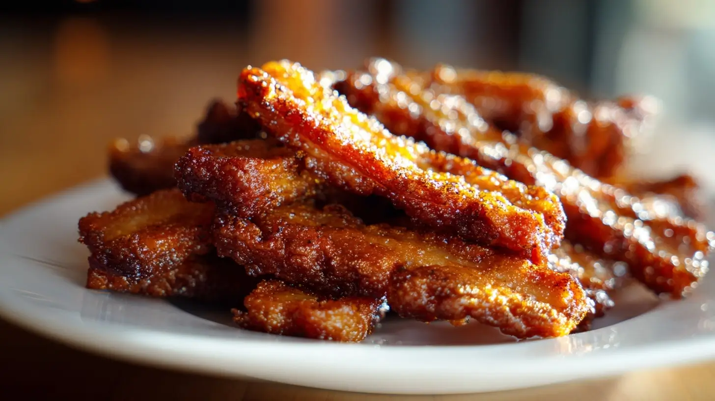 Deliciosos torreznos en freidora de aire, crujientes y sabrosos.