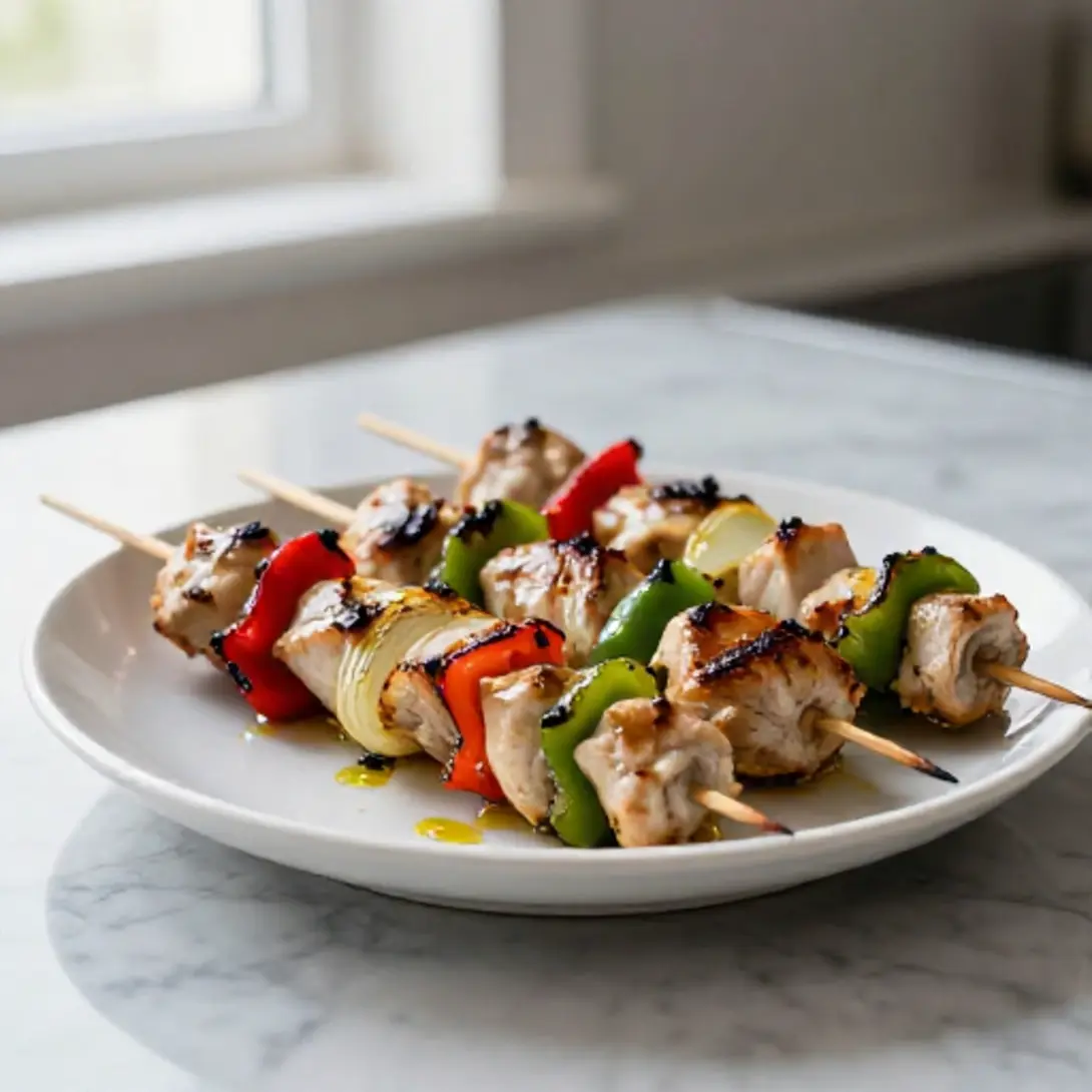 Brochetas en freidora de aire para un almuerzo sabroso y saludable.