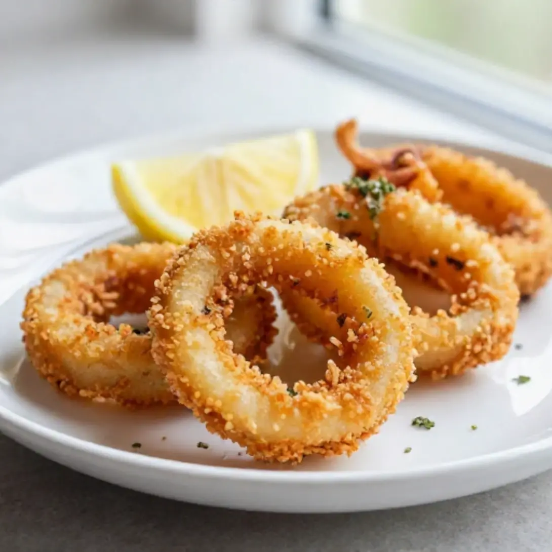 Calamares a la romana preparados en freidora de aire.