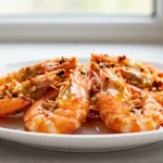 Deliciosos camarones en freidora de aire listos para disfrutar