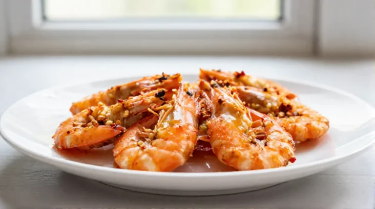 Deliciosos camarones en freidora de aire listos para disfrutar