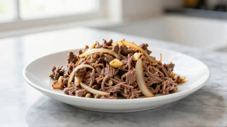 Deliciosa carne mechada cocinada en freidora de aire