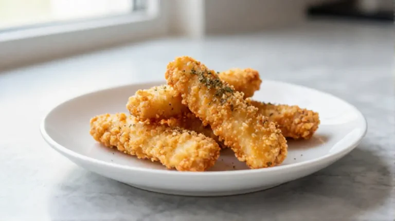 Deliciosos fingers de pollo en freidora de aire listos para disfrutar.