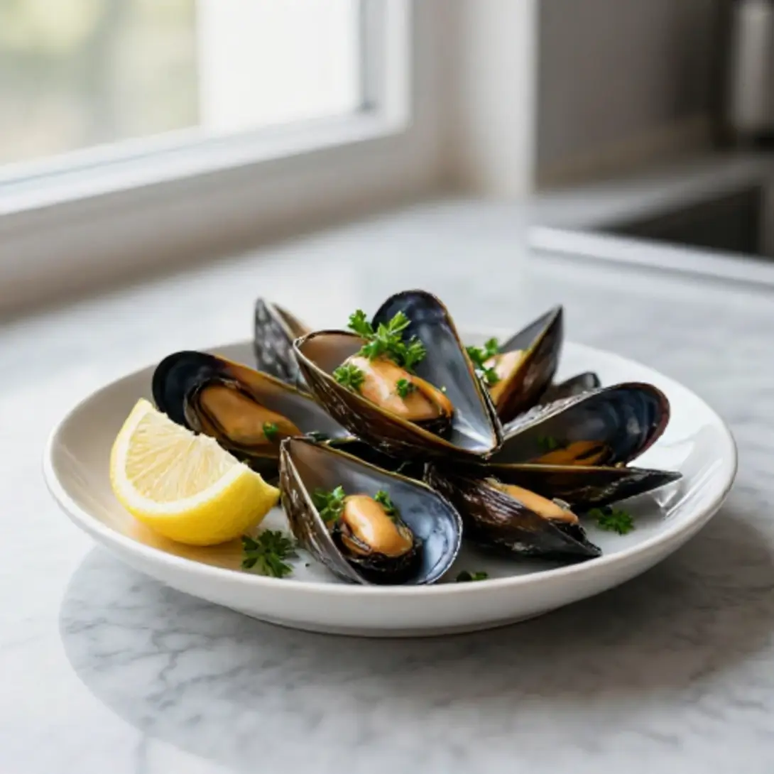 Mejillones en freidora de aire listos para disfrutar.