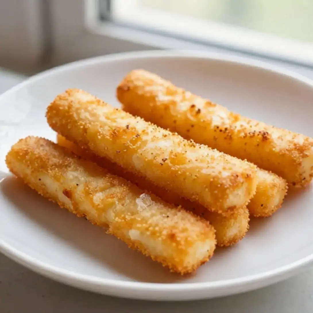 Sabrosos palitos de queso en freidora de aire listos para el antojo.