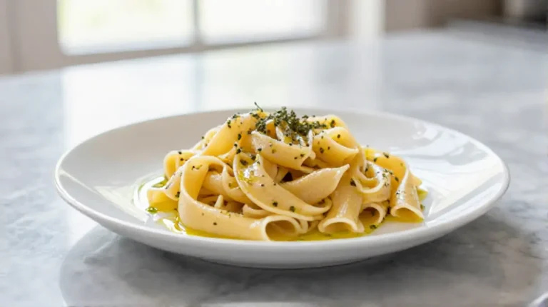Deliciosa pasta cocida en freidora de aire lista para servir.