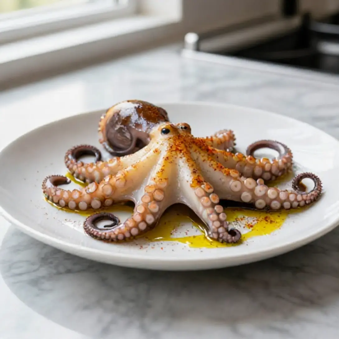 Receta de pulpo en freidora de aire lista para disfrutar.