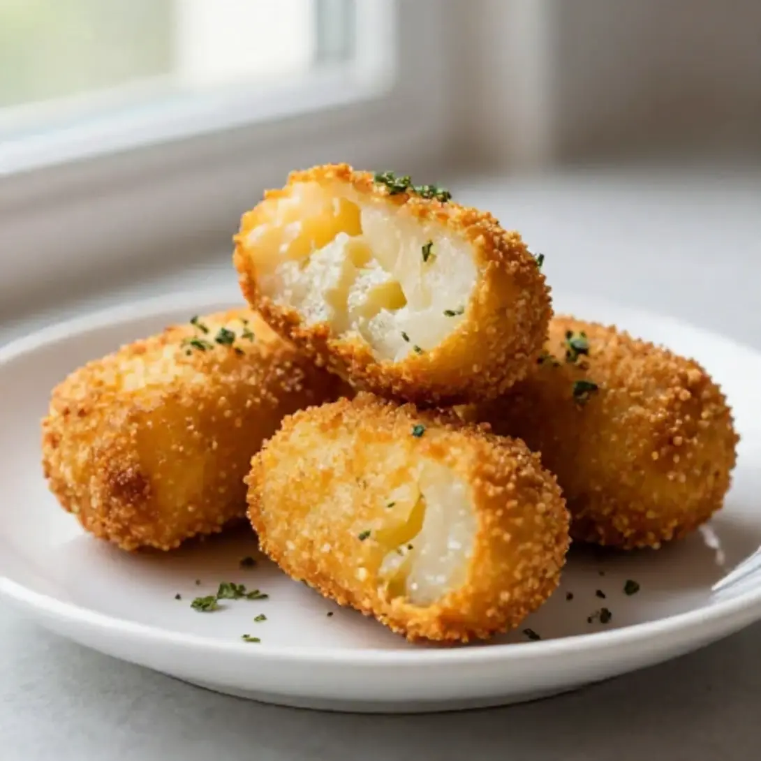 Croquetas caseras en freidora de aire listas para disfrutar.