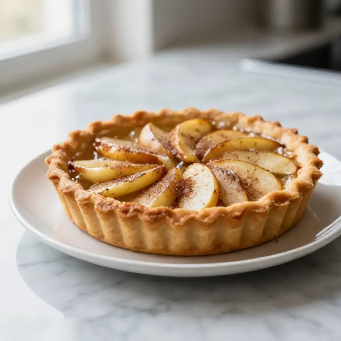 Tarta de manzana lista para ser disfrutada, cocinada en freidora de aire.