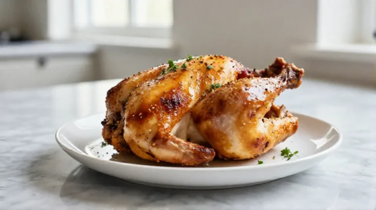 Delicioso pollo al horno en freidora de aire listo para disfrutar.