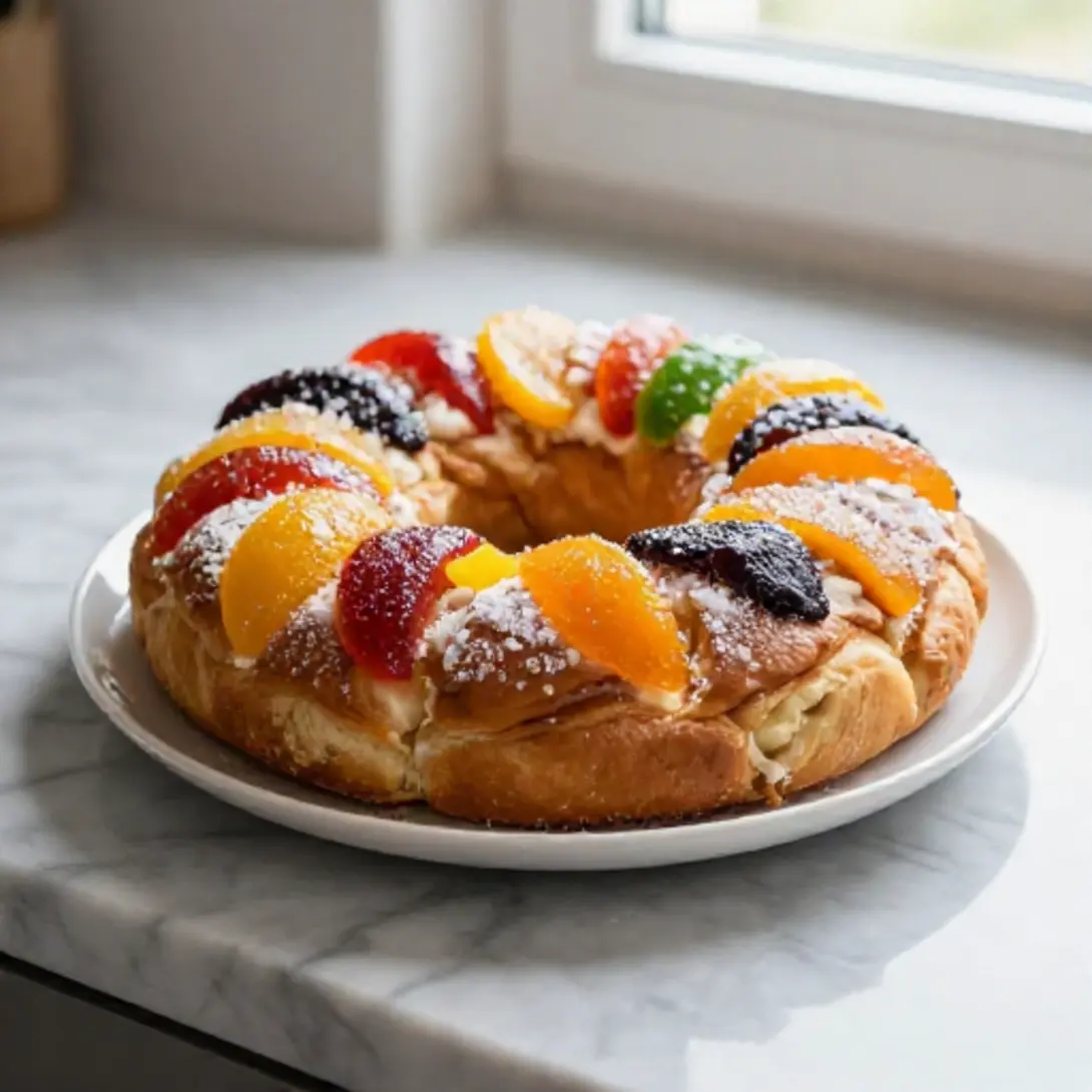 Una porción de roscón de Reyes hecho en freidora de aire.