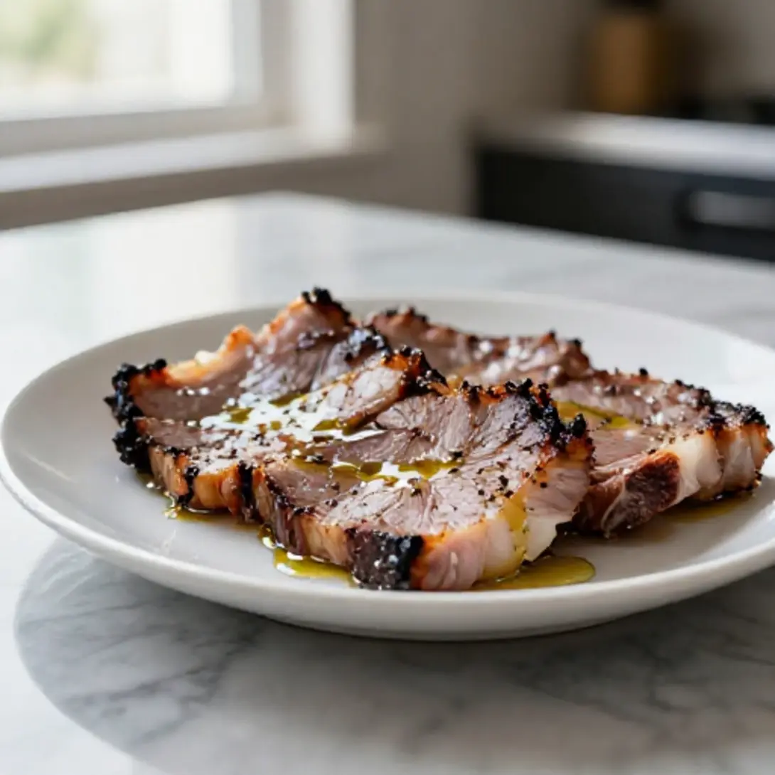 Secreto ibérico en freidora de aire, perfecto para disfrutar con amigos.