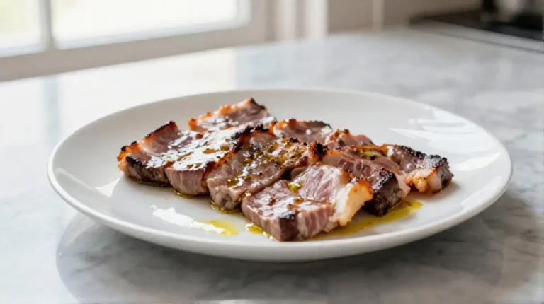 Delicioso secreto ibérico preparado en freidora de aire, crujiente y jugoso.