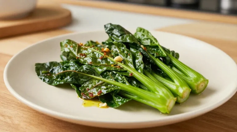 Deliciosas acelgas rehogadas preparadas en freidora de aire, perfectas para una comida saludable.