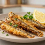 Deliciosas anchoas crujientes preparadas en la freidora de aire.