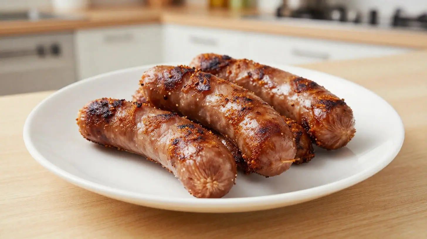 Deliciosa chistorra cocinada en freidora de aire, dorada y crujiente.