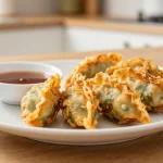 Deliciosas gyozas crujientes preparadas en freidora de aire con un relleno jugoso.