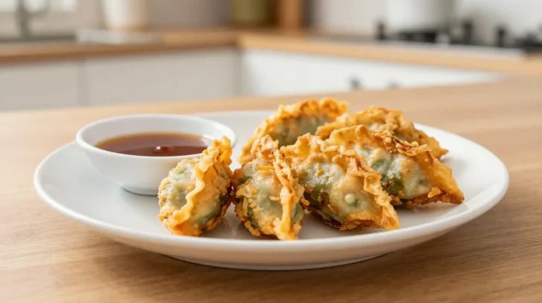 Deliciosas gyozas crujientes preparadas en freidora de aire con un relleno jugoso.