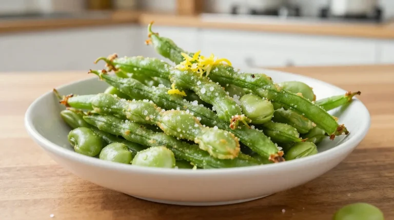 Deliciosas habas frescas cocinadas en la freidora de aire, perfectas para una guarnición saludable.