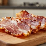 Delicioso jamón serrano crujiente preparado en la freidora de aire.