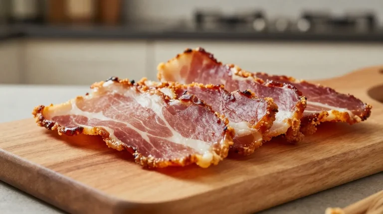 Delicioso jamón serrano crujiente preparado en la freidora de aire.