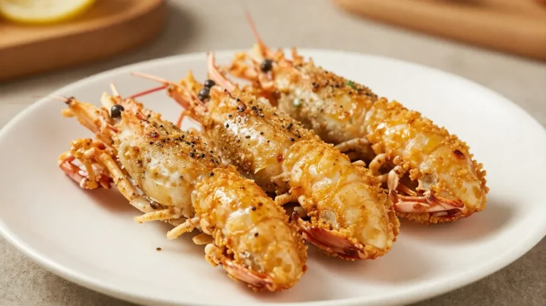 Deliciosos langostinos cocinados en freidora de aire, jugosos y crujientes.