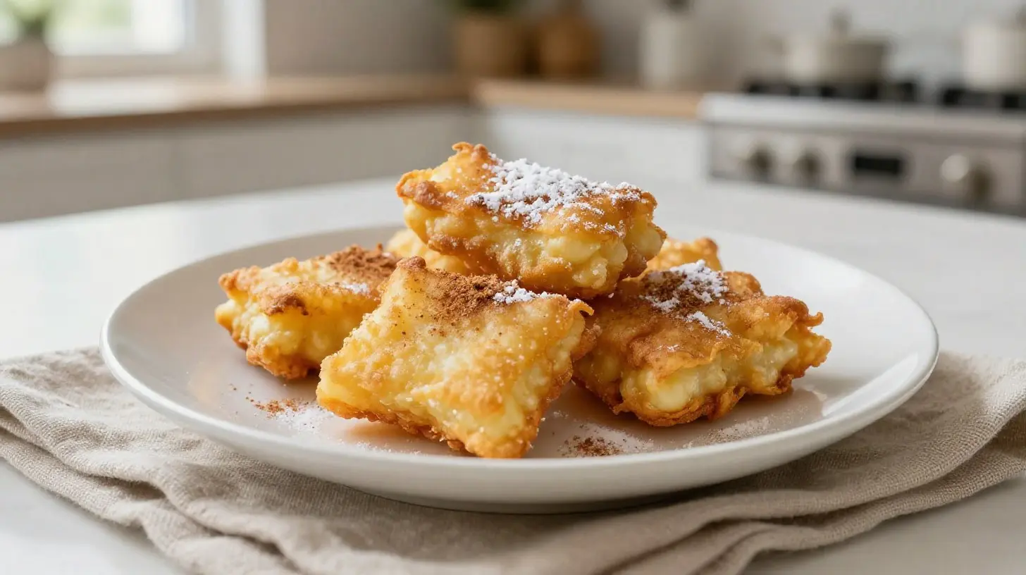 Deliciosa leche frita cocinada en freidora de aire con un exterior crujiente y un interior suave.