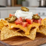 Deliciosos nachos crujientes cocinados en freidora de aire, perfectos para cualquier ocasión.