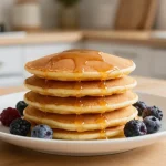 Deliciosos pancakes recién hechos en freidora de aire con una textura suave y esponjosa.