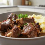 Delicioso rabo de toro cocido en la freidora de aire, tierno y jugoso.