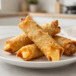 Deliciosos tequeños crujientes preparados en freidora de aire, ideales para compartir.
