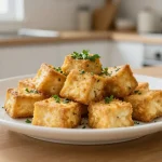 Delicioso tofu crujiente preparado en freidora de aire, una alternativa saludable y sabrosa.