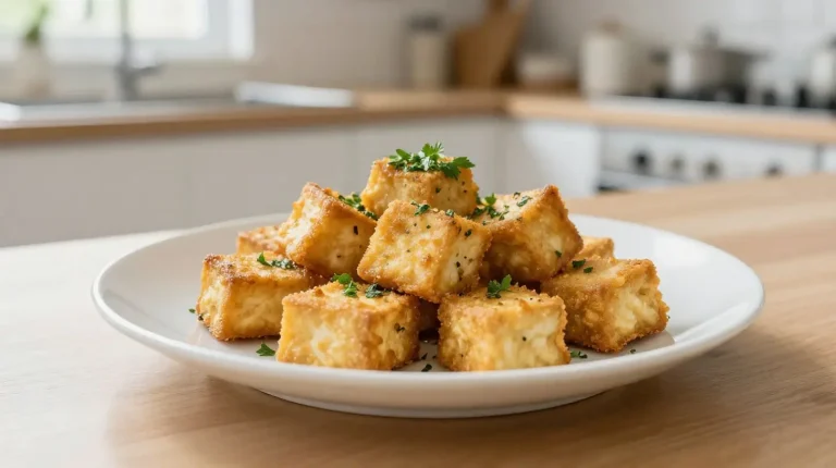 Delicioso tofu crujiente preparado en freidora de aire, una alternativa saludable y sabrosa.