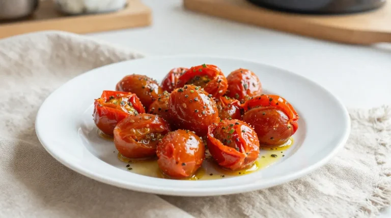 Suaves tomates cherry asados en freidora de aire, perfectos para tus platos.