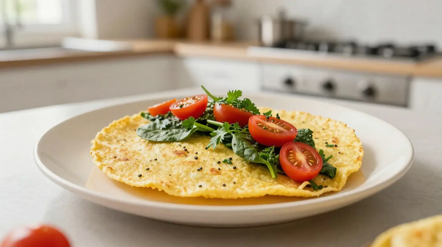 Deliciosa tortilla de espinacas cocinada en freidora de aire, perfecta para una comida saludable.