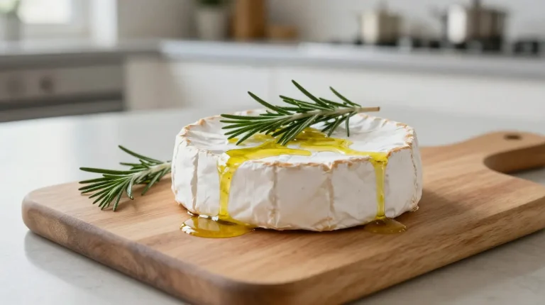 Delicioso camembert al horno con romero preparado en la freidora de aire.